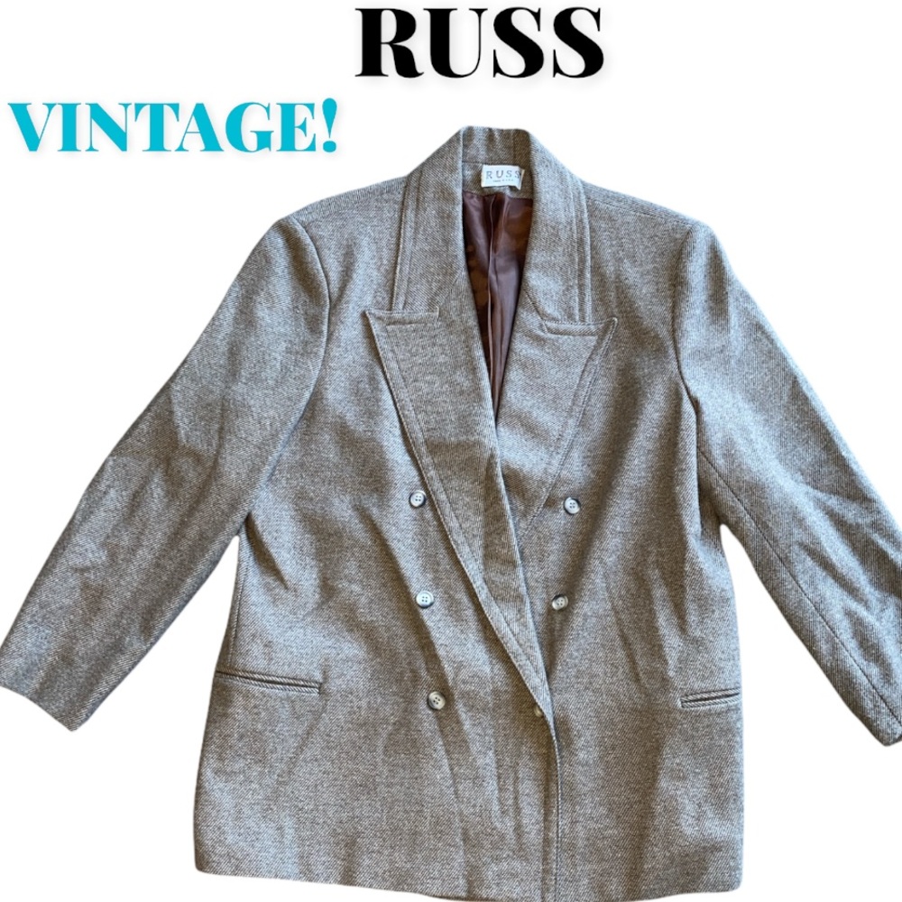Vintage RUSS Tweed Herringbone Blazer, Size 18